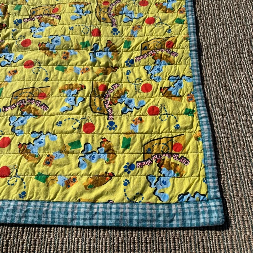 Blues Clues Quilt Off To See The World Baby Blanket Yellow Gingham‎ Reversible